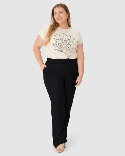 Calça Reta Feminina Plus Size Em Crepe De Viscose