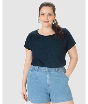 Blusa Feminina Plus Size Estampa Floral Em Algodão