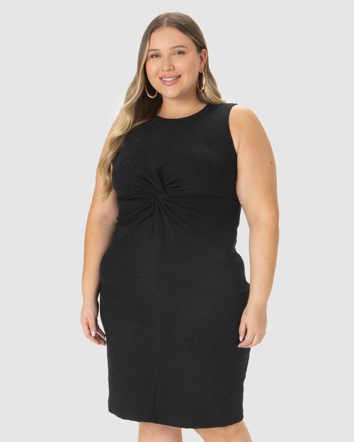 Vestido Midi Feminino Plus Size Nó Frontal Em Malha Texturizada