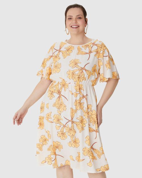 Vestido Feminino Plus Size Acinturado Em Viscolinho Texturizado