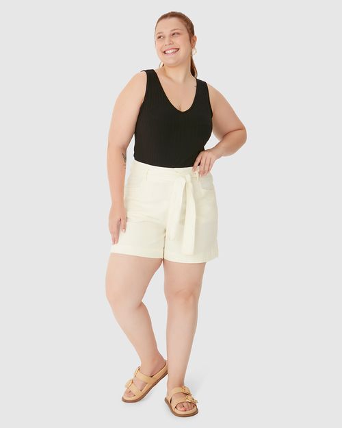 Bermuda Feminina Plus Size Mom Com Cinto Faixa Em Sarja Com Elastano
