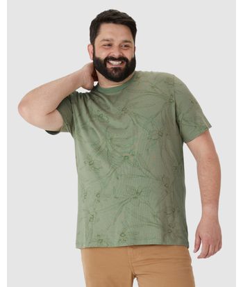Camiseta Masculina Plus Size Estampa Floral Em Malha Linho