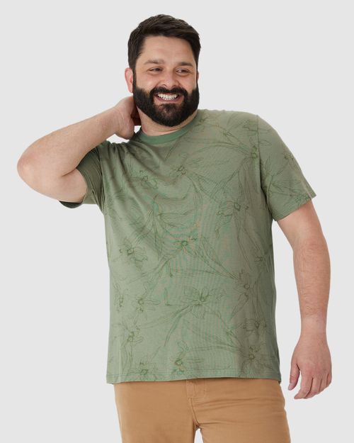 Camiseta Masculina Plus Size Estampa Floral Em Malha Linho