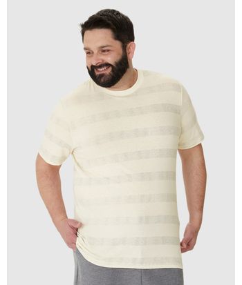 Camiseta Masculina Plus Size Estampa Listrada Em Malha Linho