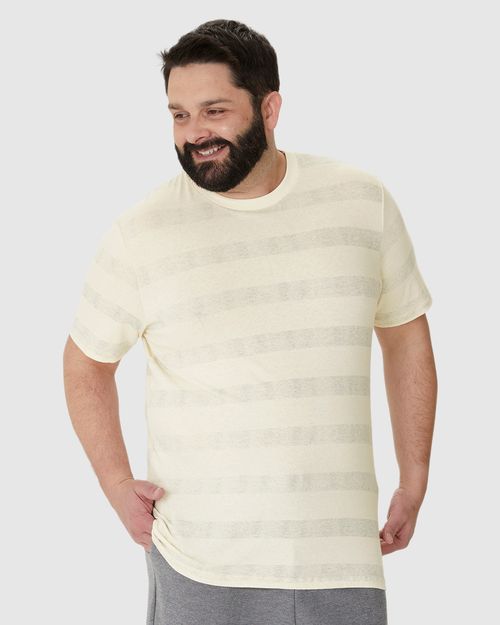 Camiseta Masculina Plus Size Estampa Listrada Em Malha Linho