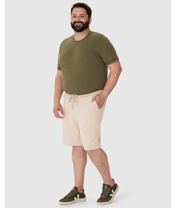 Bermuda Masculina Plus Size Chino Cadarço Funcional Em Linho