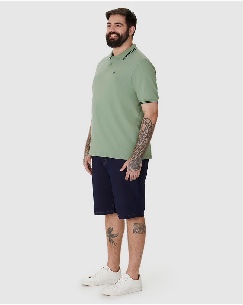 Camisa Polo Masculina Plus Size Peitilho Frontal Em Piquet Stretch