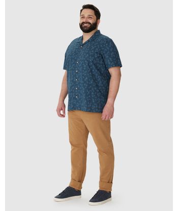 Camisa Masculina Plus Size Estampada Manga Curta Em Linho Com Algodão