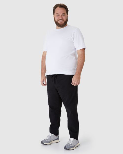 Calça Masculina Plus Size Chino Cós Elástico Em Sarja Com Elastano