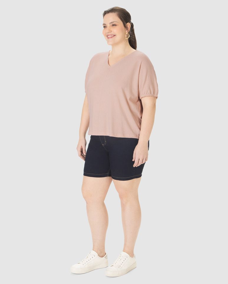 Blusa Feminina Plus Size Ampla Decote V Em Malha Linho