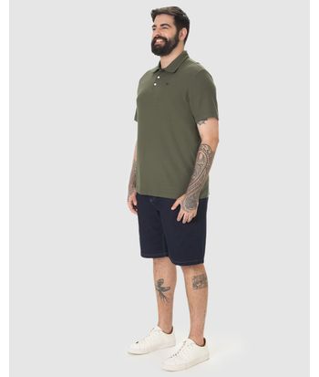 Camisa Polo Masculina Plus Size Bordado Frontal Em Malha Texturizada