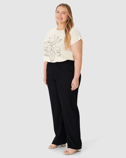 Calça Reta Feminina Plus Size Em Crepe De Viscose