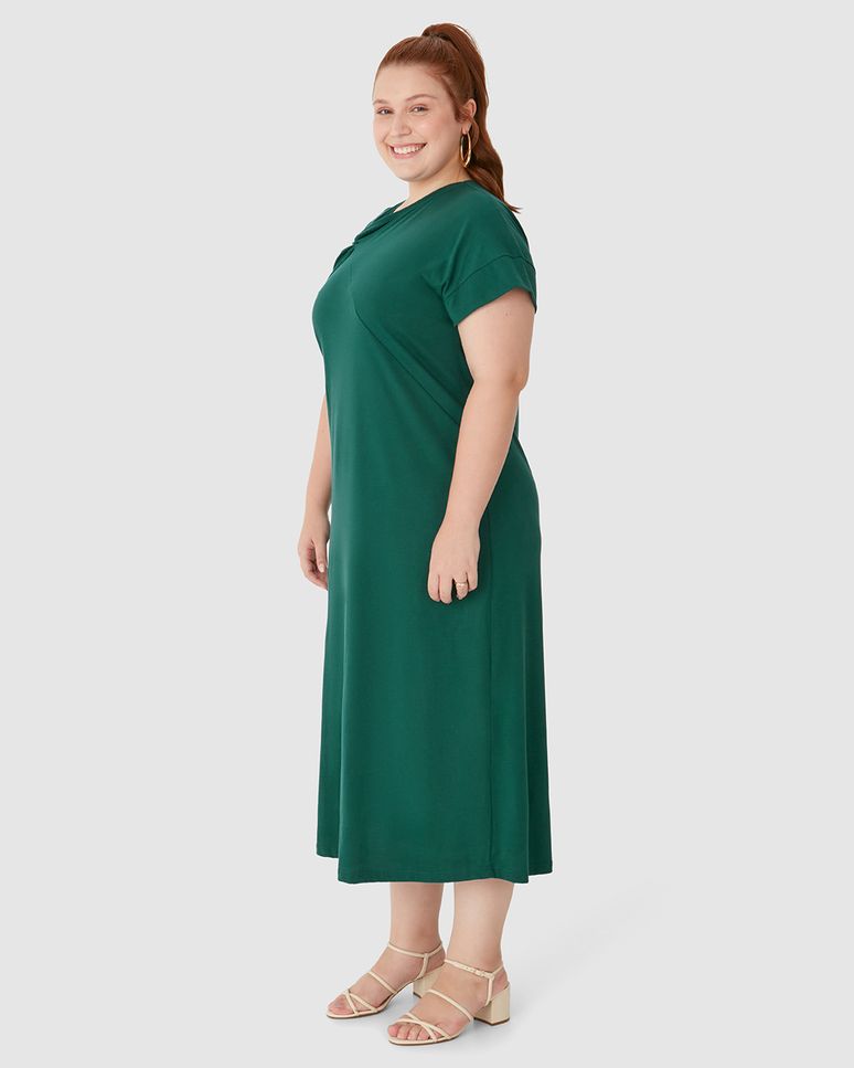 Vestido Longo Feminino Plus Size Decote Detalhe Com Torção Em Algodão
