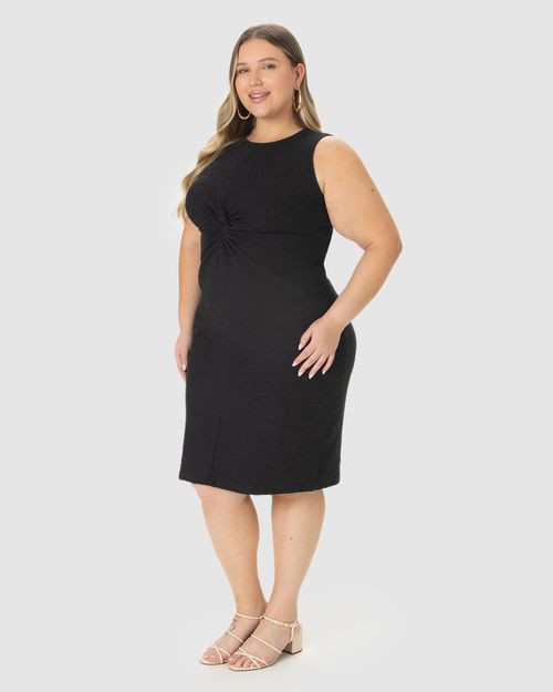 Vestido Midi Feminino Plus Size Nó Frontal Em Malha Texturizada
