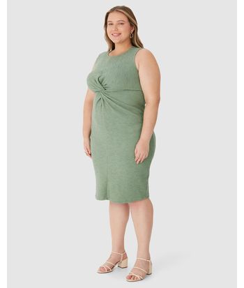 Vestido Midi Feminino Plus Size Nó Frontal Em Malha Texturizada