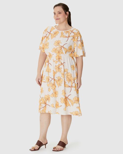 Vestido Feminino Plus Size Acinturado Em Viscolinho Texturizado