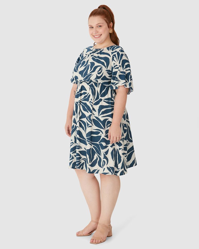 Vestido Feminino Plus Size Acinturado Em Viscolinho Texturizado