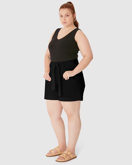 Bermuda Feminina Plus Size Mom Com Cinto Faixa Em Sarja Com Elastano