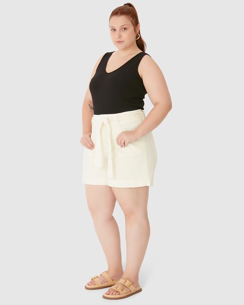 Bermuda Feminina Plus Size Mom Com Cinto Faixa Em Sarja Com Elastano
