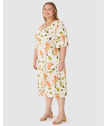 Vestido Feminino Plus Size Reto Transpassado Estampa Floral Em Viscose