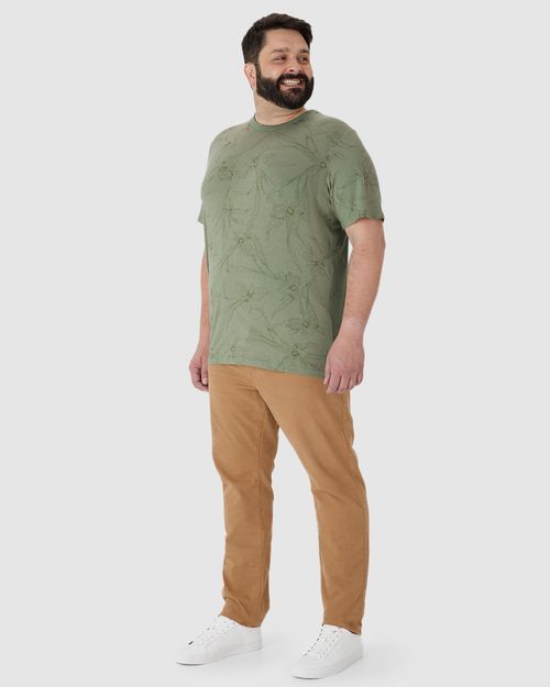 Camiseta Masculina Plus Size Estampa Floral Em Malha Linho