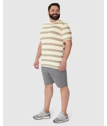 Camiseta Masculina Plus Size Estampa Listrada Em Malha Linho