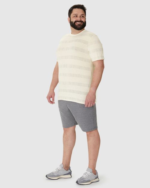 Camiseta Masculina Plus Size Estampa Listrada Em Malha Linho