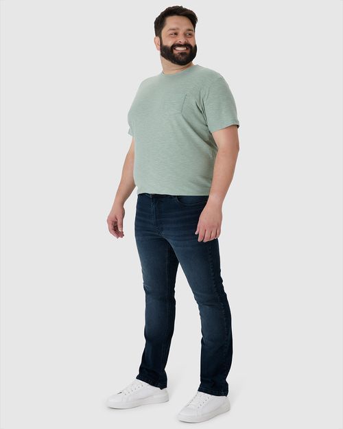 Calça Masculina Plus Size Slim Bolso Funcional Em Jeans Com Elastano