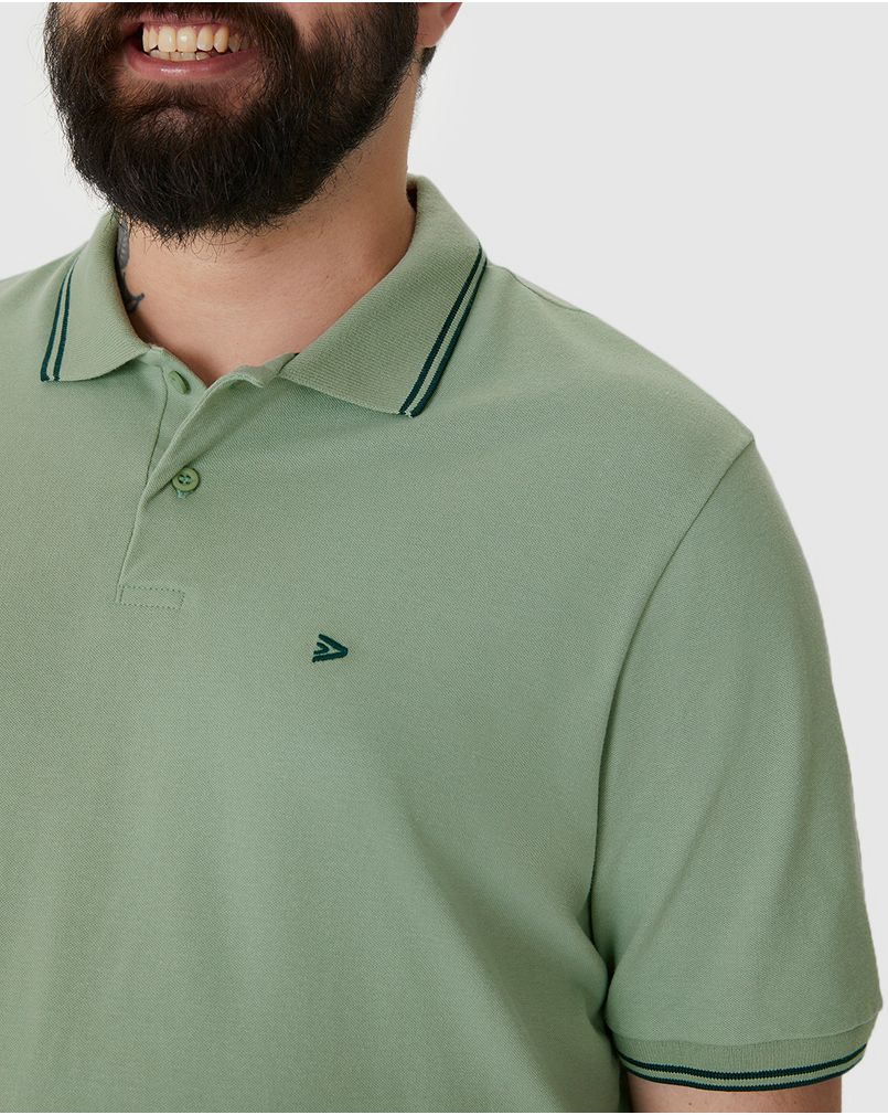 Camisa Polo Masculina Plus Size Peitilho Frontal Em Piquet Stretch