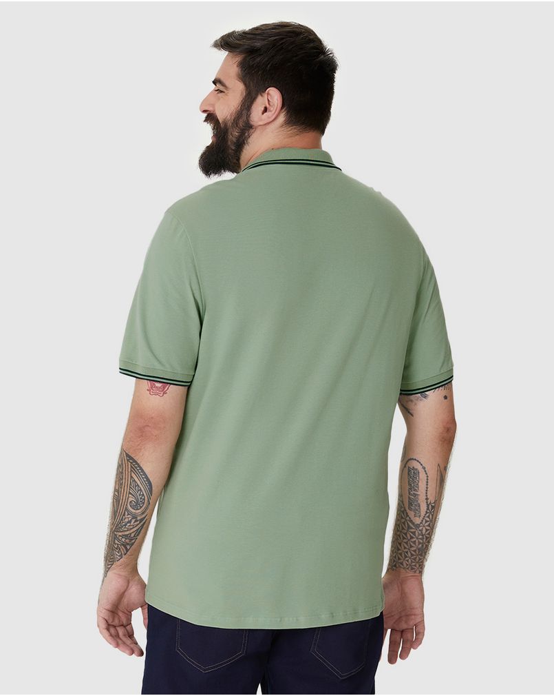 Camisa Polo Masculina Plus Size Peitilho Frontal Em Piquet Stretch