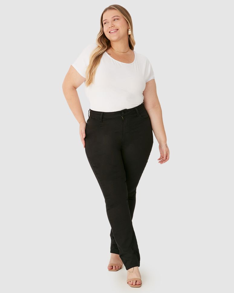 Calça Feminina Plus Size Skinny Cintura Média Em Sarja Super Stretch