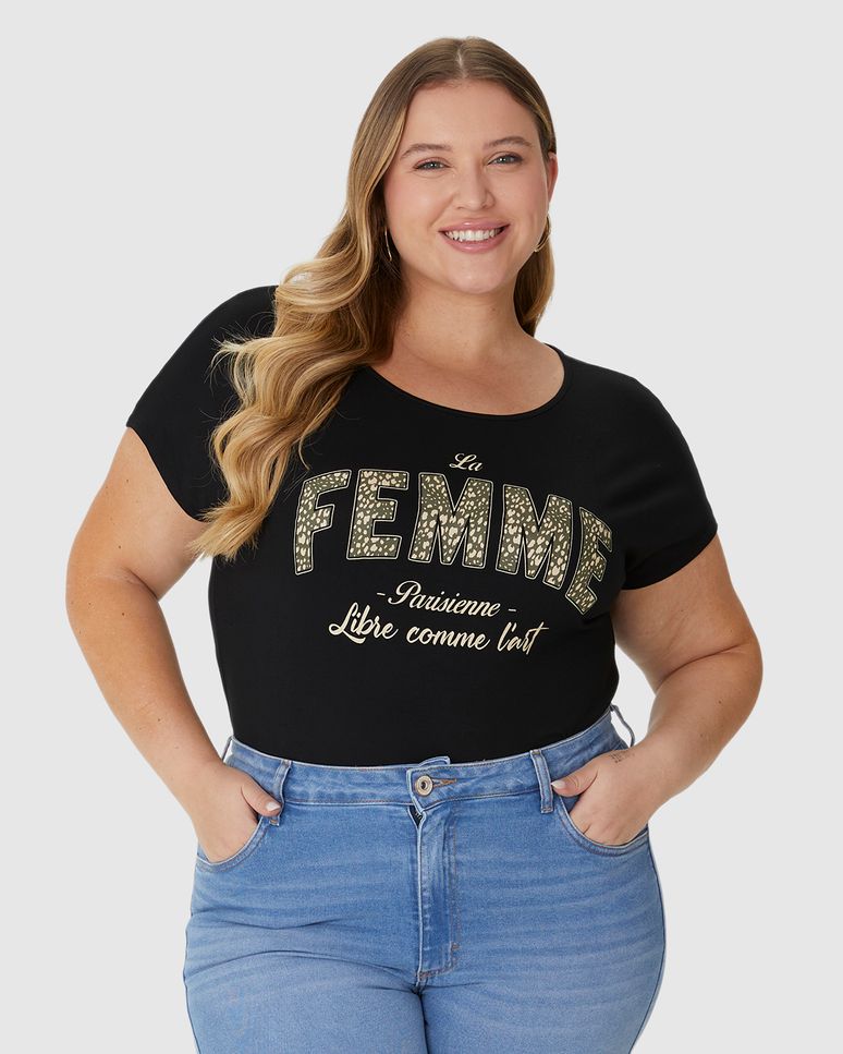 Camiseta Feminina Plus Size Mullet La Femme Parisienne Em Viscose Stretch