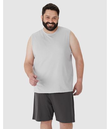 Pijama Masculino Plus Size Regata Bordado Peitoral Em Algodão
