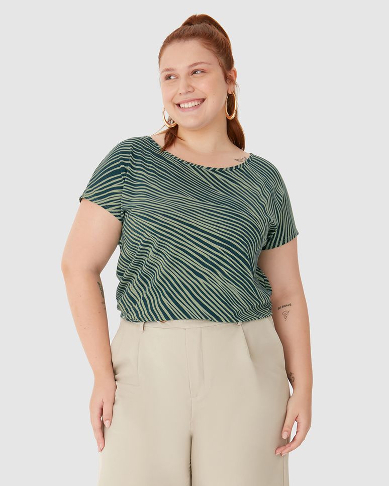 Blusa Feminina Plus Size Mullet Estampa Abstrata Em Viscose Stretch