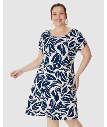 Vestido Feminino Plus Size Evasê Estampa Abstrata Em Viscose Stretch