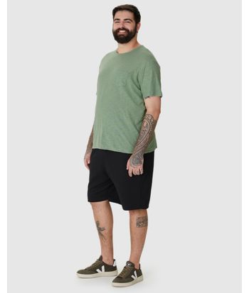 Camiseta Masculina Plus Size Bolso Frontal Em Malha Rajada
