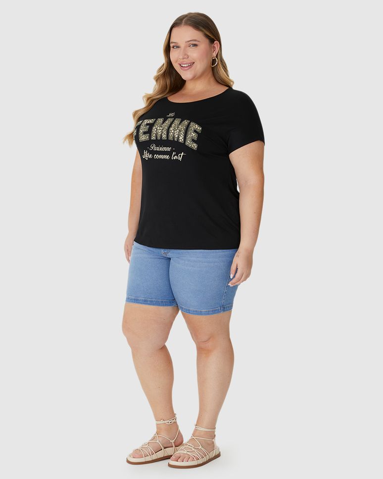 Camiseta Feminina Plus Size Mullet La Femme Parisienne Em Viscose Stretch