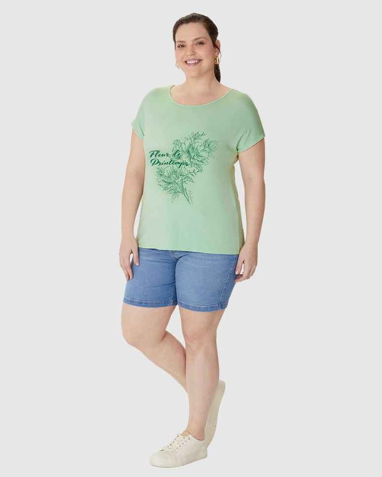 Camiseta Feminina Plus Size Mullet Fleur Du Printemps Em Viscose Stretch