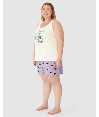 Pijama Feminino Plus Size Regata Brunch Club A Taste Of Happiness Em Algodão