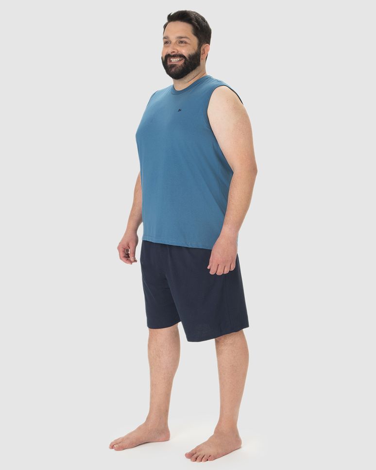 Pijama Masculino Plus Size Regata Bordado Peitoral Em Algodão