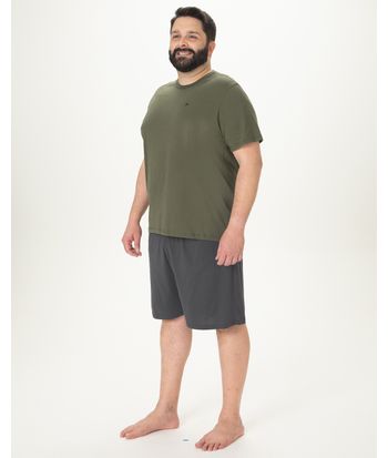 Pijama Masculino Camiseta Manga Curta E Shorts Cós Elástico Em Algodão