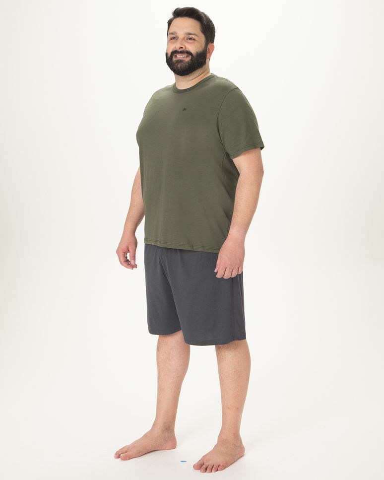 Pijama Masculino Camiseta Manga Curta E Shorts Cós Elástico Em Algodão