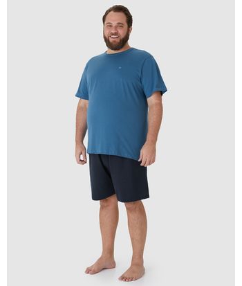 Pijama Masculino Camiseta Manga Curta E Shorts Cós Elástico Em Algodão