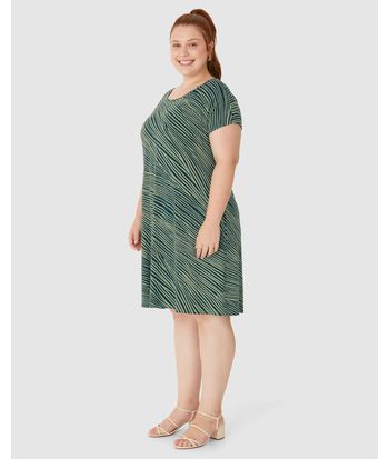 Vestido Feminino Plus Size Evasê Estampa Abstrata Em Viscose Stretch