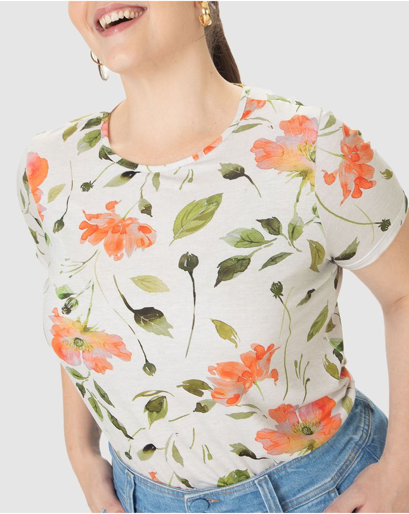 Blusa Feminina Plus Size Estampa Floral Em Viscose Stretch OFF