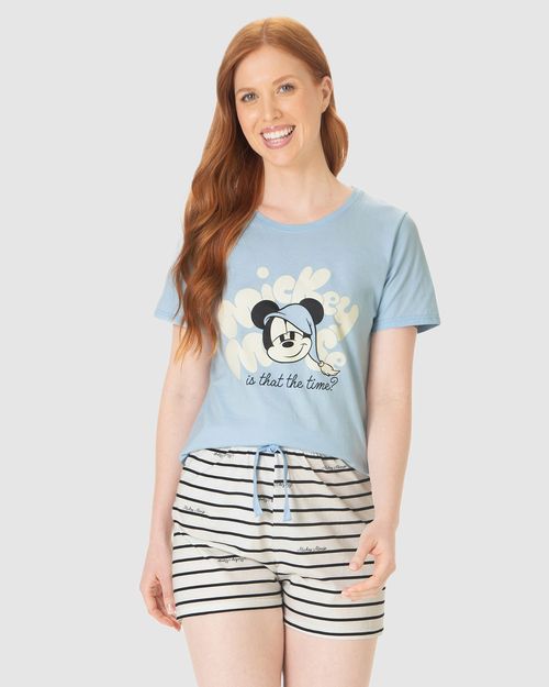 Pijama Feminino Mickey Is That The Time Em Algodão