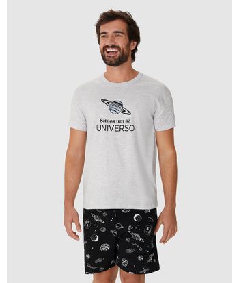 Pijama Curto Masculino Somos Um Só Universo Em Algodão
