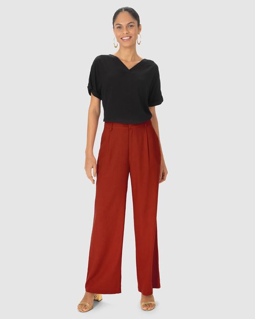 Calça Alfaiataria Feminina Cintura Alta Em Viscolinho