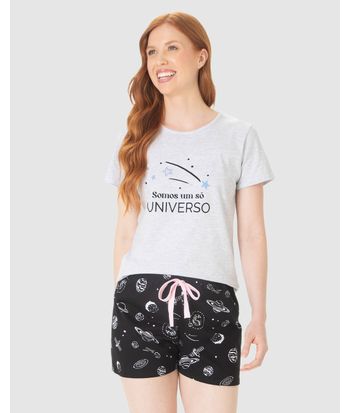 Pijama Curto Feminino Somos Um Só Universo Em Algodão