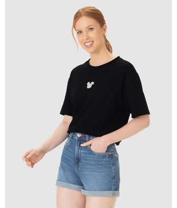 Camiseta Boxy Feminina Mickey Mouse Em Algodão